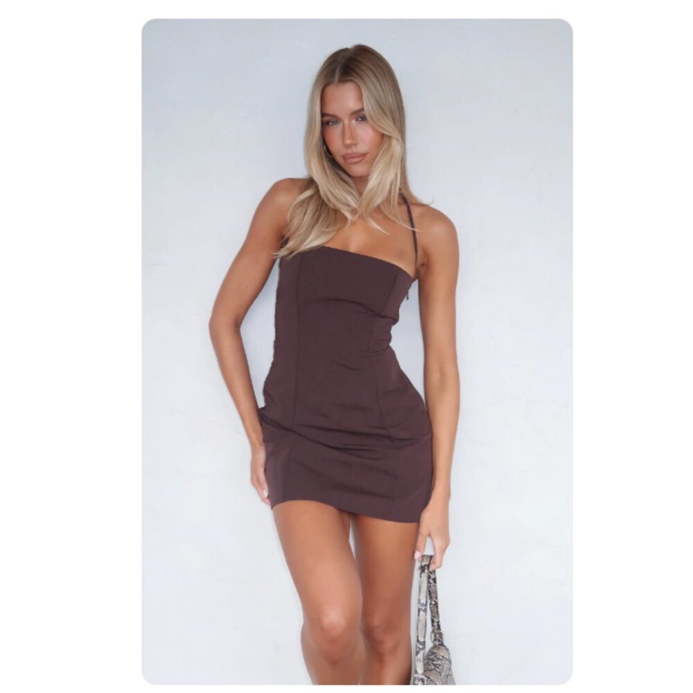 (Never Worn)White Fox Boutique USA You Can't Keep Up Mini Dress Chocolate SizeM